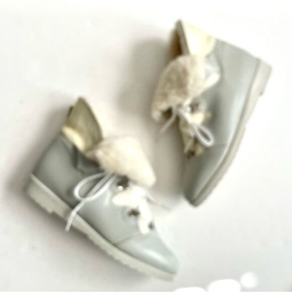 La Canadienne Wedge Heel Boots Pale Dove Gray White Leather Shearling Size 7 - Picture 11 of 13